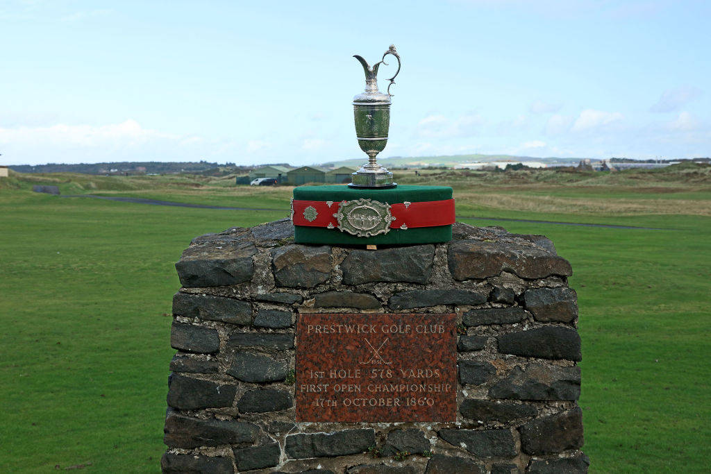 The Claret Jug and Challenge Belt at Prestwick, the venue for The 1st Open
